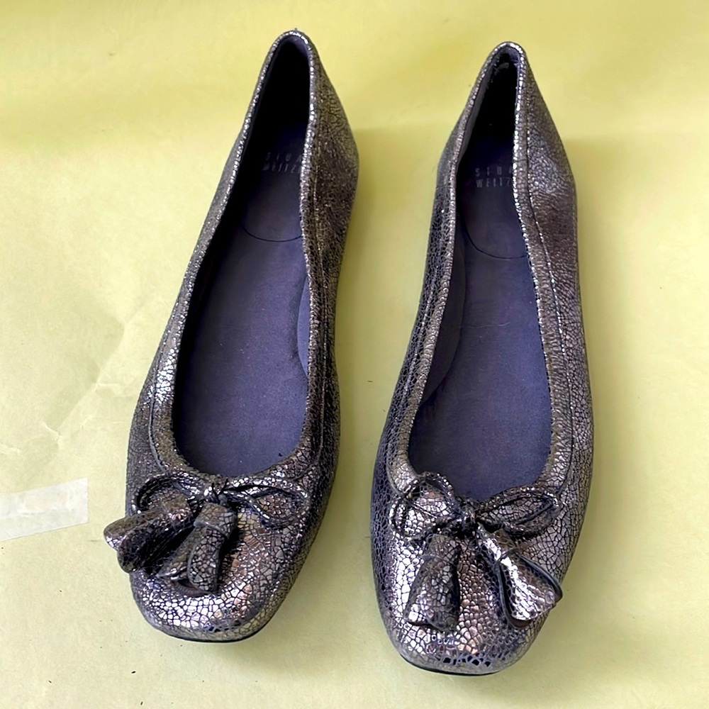 Silver Stuart Weitzman crackle leather flats